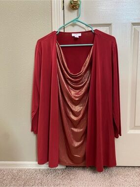 Elegant Red Draped Cowl Open-Front Top by Jacqueline Smith Collection